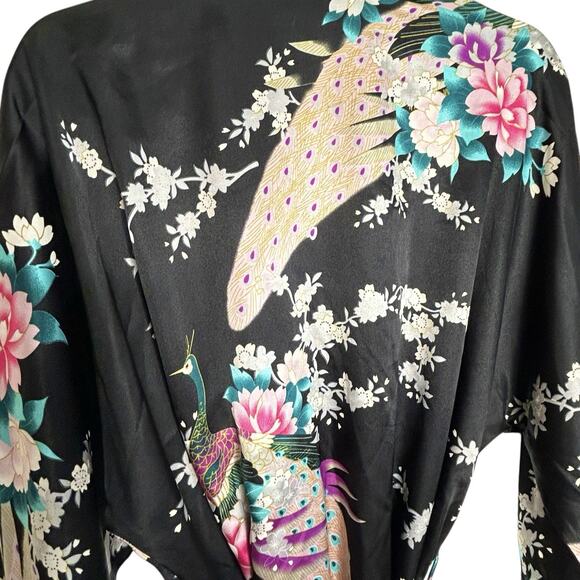 Kim + Ono Kimono Silky Maxi Robe Womens Floral Exotic Peacock Leisure Loungewear - Picture 3 of 16